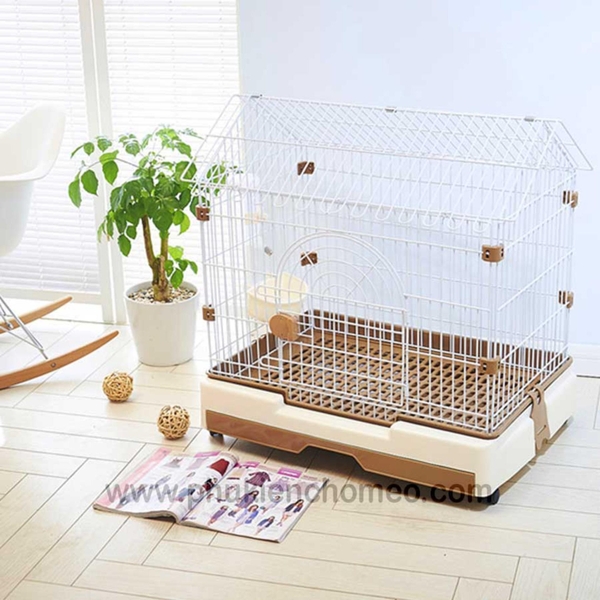 SP473 - Lồng chó nhựa xịn cao cấp mái nhọn 61*44*62 ( BP227 ) (hanpet 4711760) chuồng chó có bánh xe