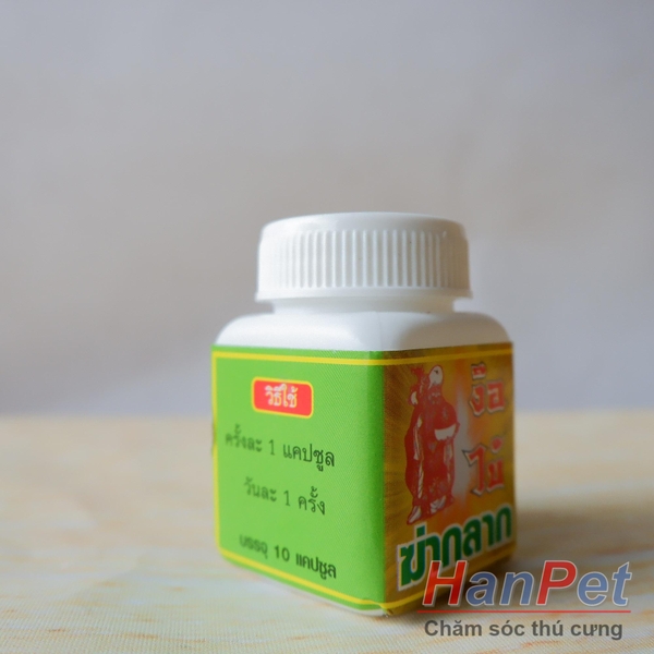 (Thuốc gà CHỌI) Trị nấm gà, mốc gà chọi, thuốc lác gà đá, dạng uống lọ 10viên MADEIN THAILAND (Hanpet moc uong)