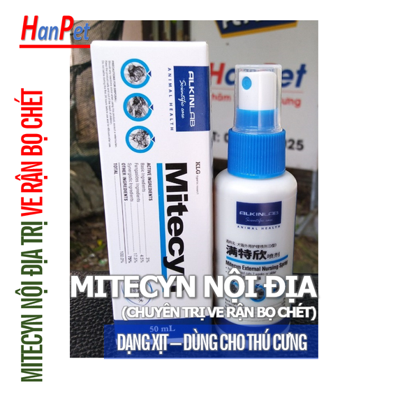 Alkin Mitecyn  50ml/lọ - xịt viêm da tổng hợp và các bệnh về da do ve (hanpet 4711667) da liễu chó mèo-HP10537TC