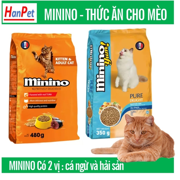 HCM- (Bao lớn 20 gói và bao 32 gói) Minino Thức ăn cho mèo mọi lứa tuổi / thức ăn hạt cho mèo / thức ăn dạng hạt khô cho mèo con và mèo lớn