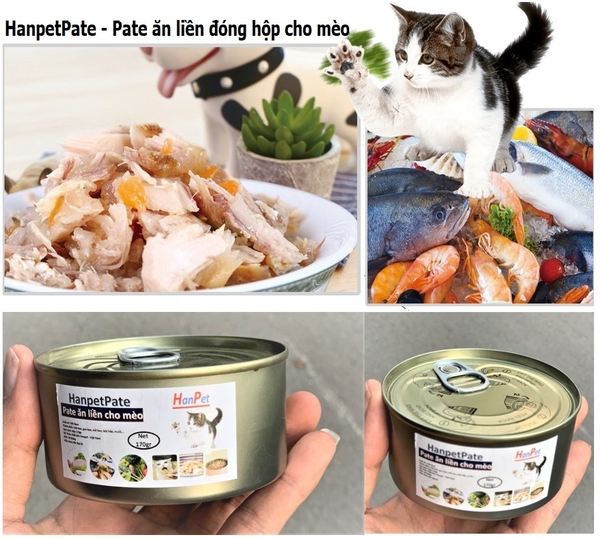 HP - HanpetPate Lon lớn 170gr - Pate cho mèo - Thức ăn ướt dạng mảnh đóng hộp cho mèo / pate Hỗn hợp ăn liền / thức ăn mèo dạng sốt / dinh dưỡng cho mèo biếng ăn