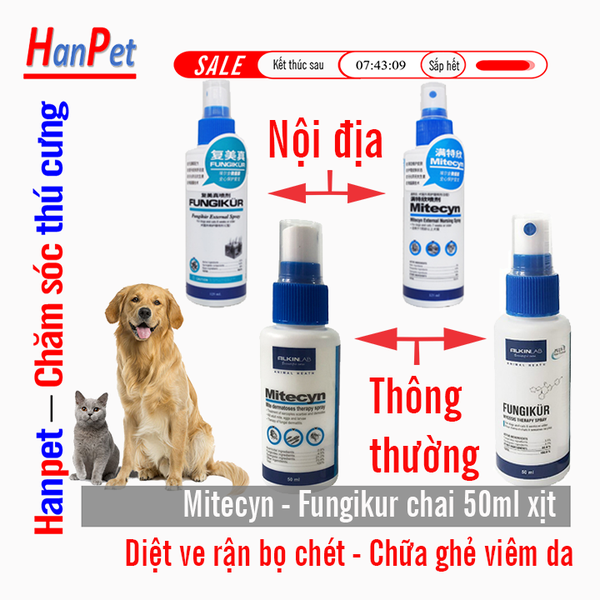 HP- Thuốc Trị Ghẻ Nấm Viêm Da Mitecyn 50Ml Cho Chó Mèo chuyên ve rận bọ chét cho thú cưng