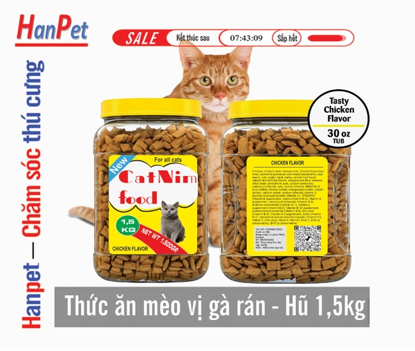 (Hũ lớn 1,5kg) Catnim thức ăn cho mèo hương vị gà rán dành cho mèo mọi lứa tuổi- thức ăn mèo an toàn hàm lượng dinh dưỡng cao