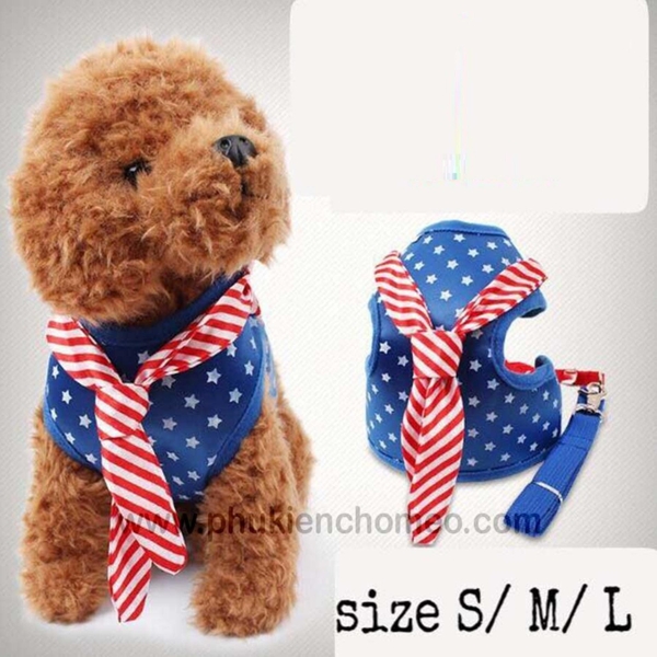 SP1369 - Yếm cavat kẻ caro (hanpet 4711558) dây dắt chó mèo dạng yếm cà vạt (size M – chó mèo 3-7kg)