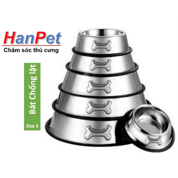 Bát / chén ăn inox KHÔNG GỈ - chống lật size 3 dành cho chó 7 đến 20kg (đường kính 22cm)- hanpet 353c