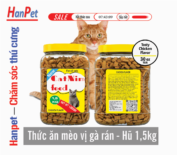 (Hũ lớn 1,5kg) Catnim thức ăn cho mèo hương vị gà rán dành cho mèo mọi lứa tuổi- thức ăn mèo giàu canxi đặc biệt tốt đối với những con mèo yếu chân