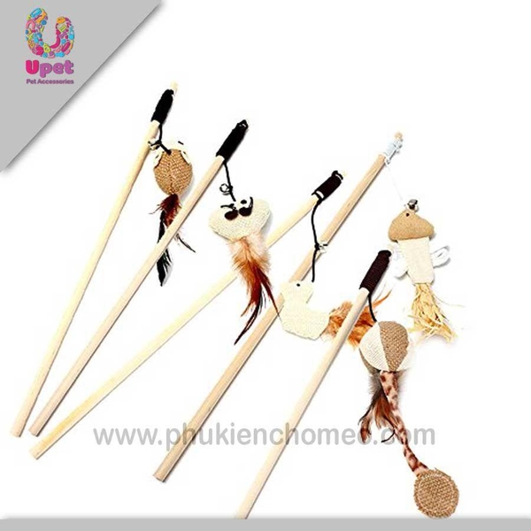 SP1215 - Cần câu mèo cán gỗ nhồi bông (hanpet 4711826)