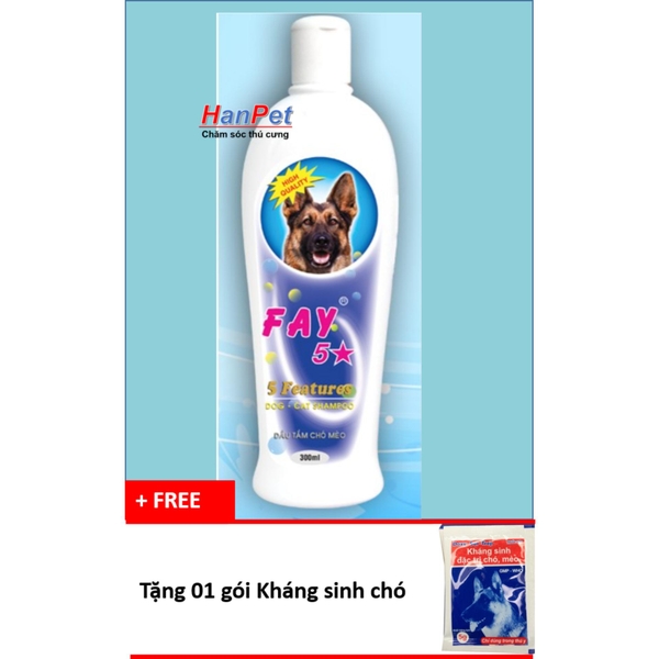 Dầu Tắm chó mèo Fay 5* 300ml (hanpet 103) - Tặng kèm 1 gói Phòng Bệnh chó mèo