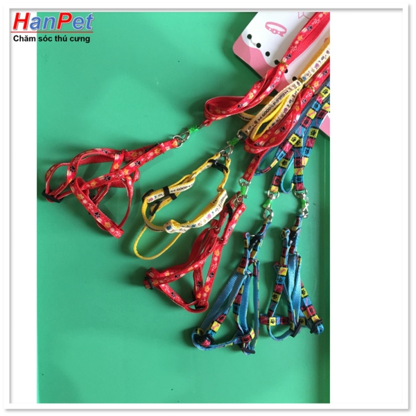 Dây dắt chó mèo + dây yếm đai yên ngựa chắc chắn cho chó mèo từ 3-6kg loại 1.0 (hanpet 346b)