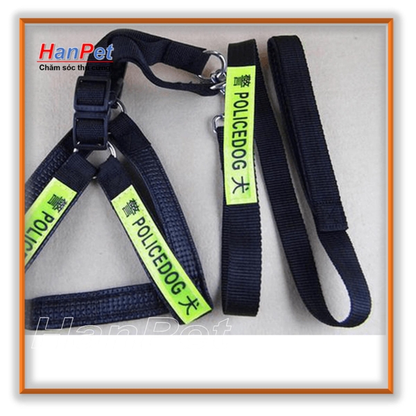 Dây dắt chó police phản quang - dây dắt kèm yếm đai yên ngựa cho chó cảnh sát - size đại ( chó 25-35kg) hanpet 230750