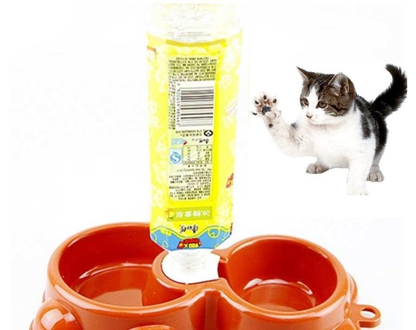 HP - Bát nhựa đôi hình gấu - 2 ngăn Ăn Uống tự động cấp nước cho chó mèo nhỏ dưới 7kg (không kèm bình)