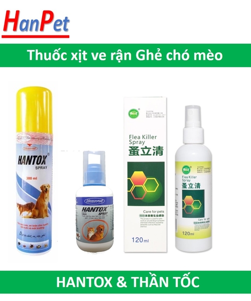 Hantox & Thần tốc 120ml, Xịt ve rận chó mèo bọ chó và bọ mèo