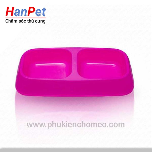 SP81 - Bát bobo 3009 (hanpet 4711688) bát ăn/uống cho chó mèo có 2 ngăn hình vuông