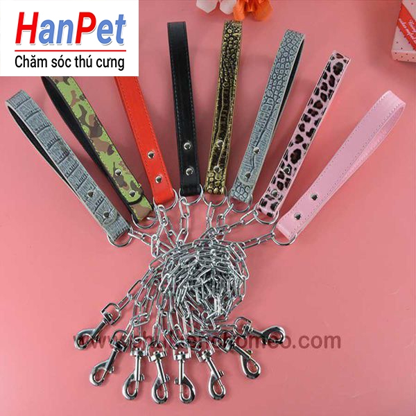 SP798 – Xích chó mèo - xích sắt có tay cầm da (chó mèo dưới 5kg) (hanpet 4711837)