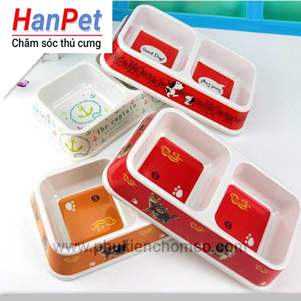 SP82 - Bát ăn cho chó hình vuông 2 ngăn bobo 3027 Z (chó mèo 3-7kg) (hanpet 4711881)
