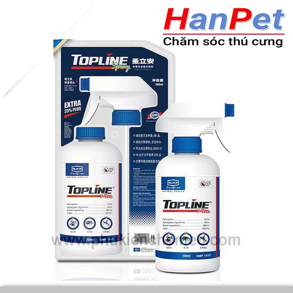 TP009 - Alkin topline xịt ve rận 250ml (hiệu quả ) (hanpet 4711647) thuốc xịt chó mèo