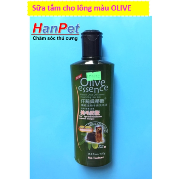 Sữa tắm tinh dầu ô liu chó mèo - Sữa tắm OLIVE - 450ml loại cho chó lông màu (hanpet 359c) Dầu tắm thú cưng