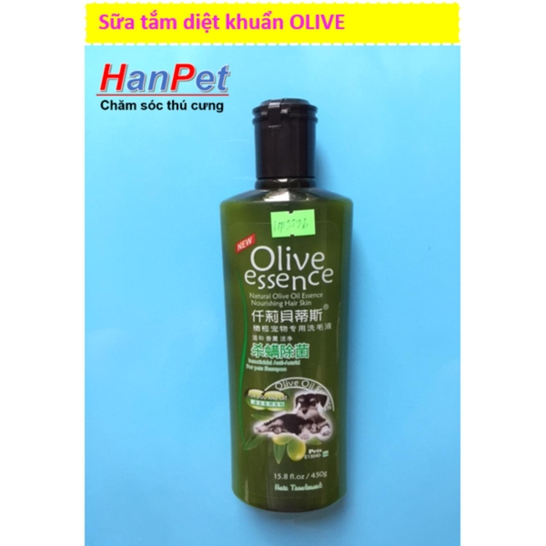 Sữa tắm tinh dầu ô liu chó mèo - Sữa tắm OLIVE - 450ml loại diệt khuẩn cho thú cưng (hanpet 359a) Dầu tắm chó mèo - dầu gội thú cưng