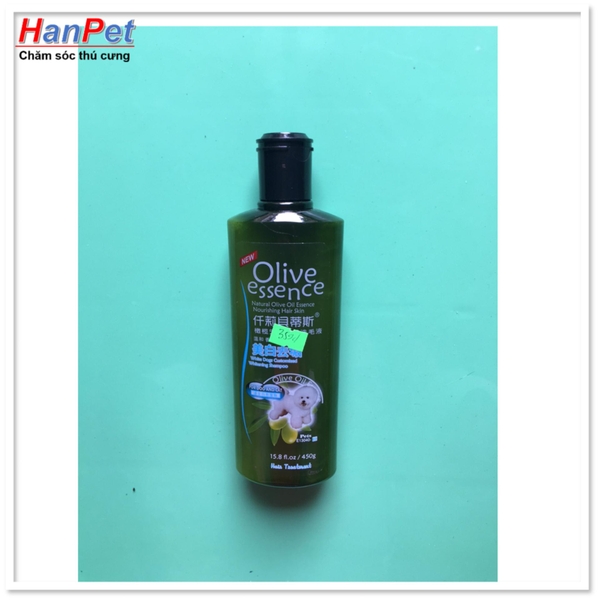 Sữa tắm tinh dầu ô liu chó mèo - Sữa tắm OLIVE 450ml loại Trị ve rận và làm trắng lông (hanpet 359d) dầu gội thú cưng