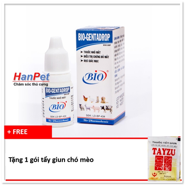 trị đau mắt chó mèo - nhỏ mắt chó mèo (tra mắt chó hanpet 110) + tặng 1 gói tẩy giun định kỳ chó mèo