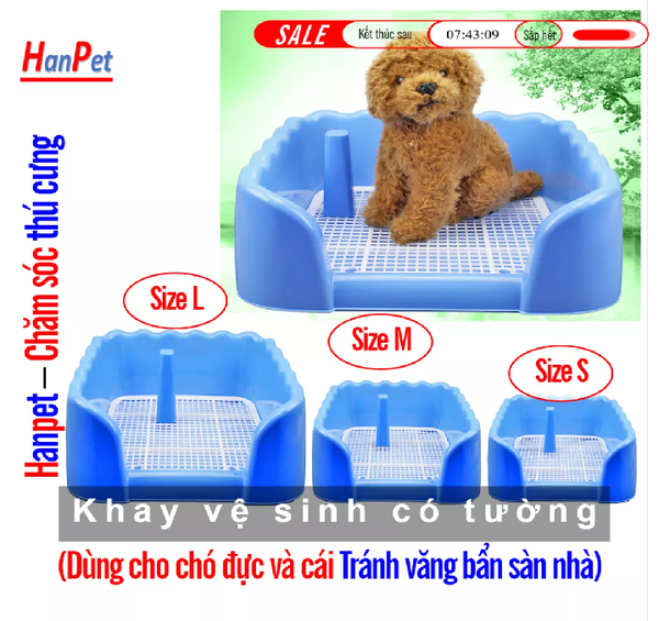 Khay vệ sinh dạng bức tường cho chó đực và cái , bằng nhựa cao cấp, có tường ngăn chất bẩn bắn ra ngoài Tặng 3 tấm tã lót chuồng, sàn xe