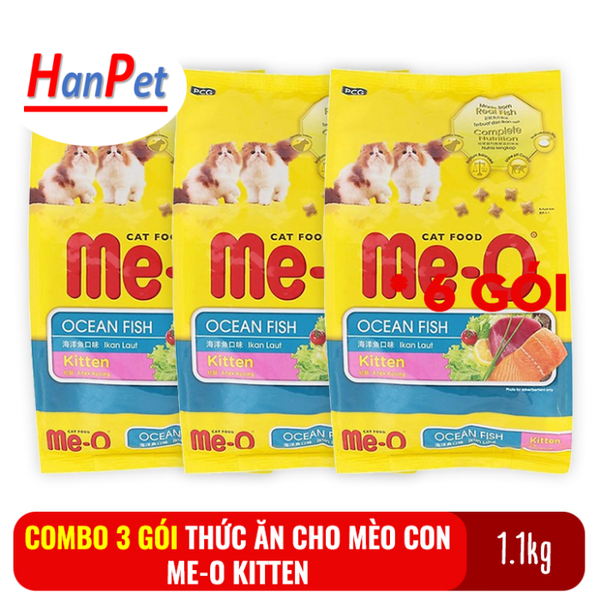 HPKM- Combo 3 gói Thức ăn cho mèo con dưới 1 tuổi Me-O Kitten 1.1kg