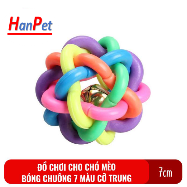 HPKM- Đồ chơi bóng chuông cao su 7 màu cho chó mèo cỡ trung Hanpet