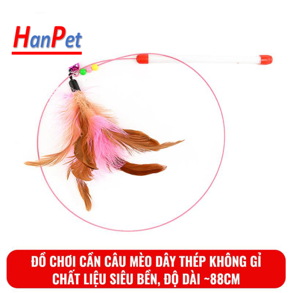 HPKM- Đồ chơi Cần câu mèo dây thép không gỉ cho mèo Hanpet màu hồng