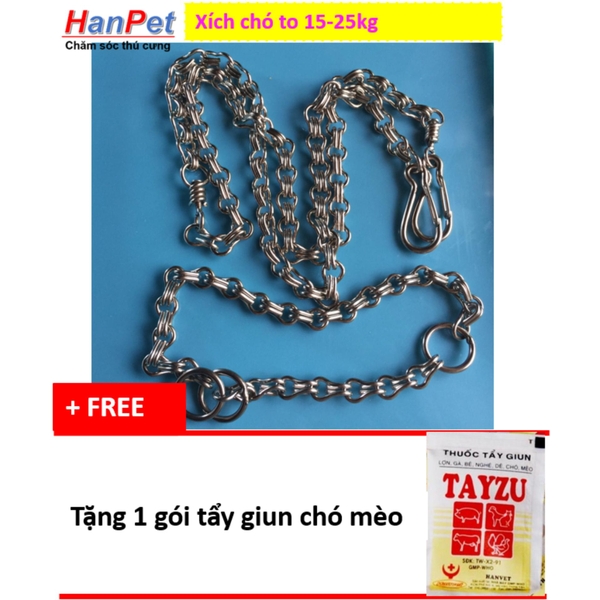 Xích inox CHỐNG GỈ, size to chống xoắn (dùng cho chó 15-25kg) - tặng 1 gói tẩy giun chó mèo định kỳ (hanpet 390)