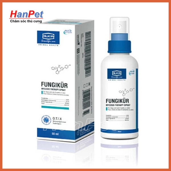 Xịt chuyên trị nấm, viêm da, vảy gàu chó mèo - Fungikür Spray 50ml (hanpet 134)