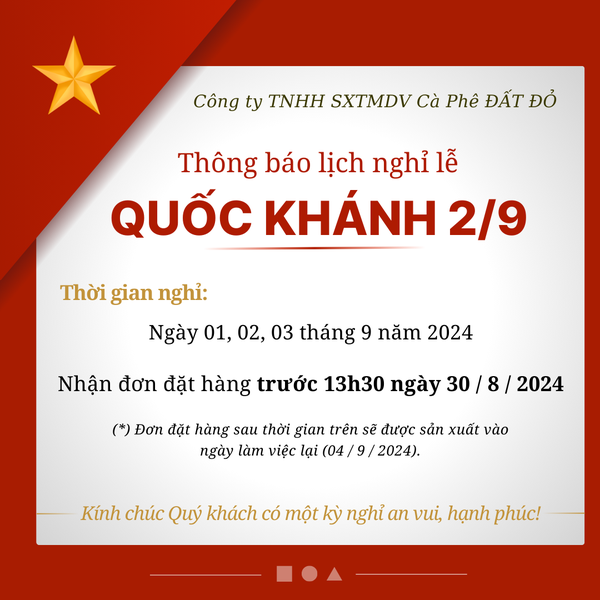 LỊCH NGHỈ LỄ QUỐC KHÁNH 02/09/24 - VOIDO COFFEE ROASTER