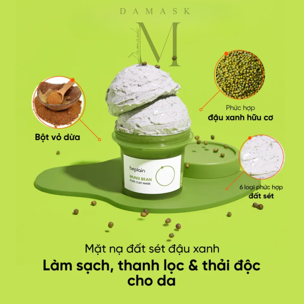 Mặt Nạ Đất Sét BEPLAIN Mung Bean Pore Clay Mask Chiết Xuất Từ Đậu Xanh 120ml