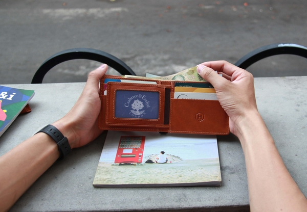 Bóp ví da thật nam nữ HAVIAS Ví ngắn Venus2 Handcrafted Wallet nâu