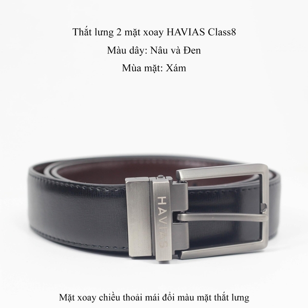 Dây nịt thắt lưng da bò khoá xoay 2 mặt HAVIAS Class8