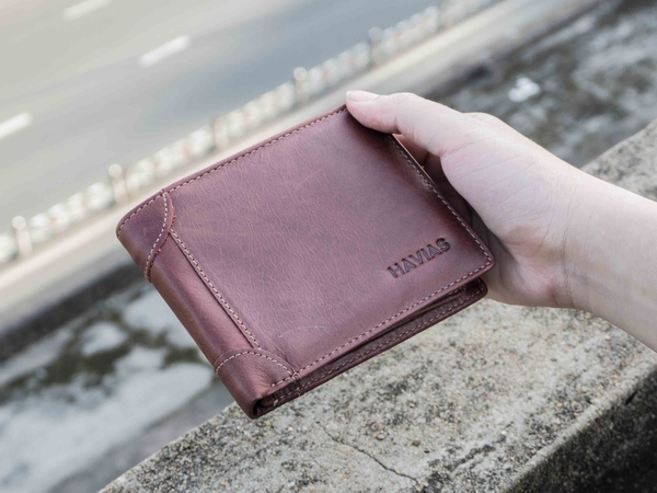 Ví da bò khoá kéo ngang LAZIP HAVIAS - Ví da bò nam size lớn