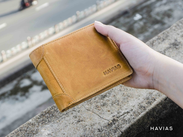 Ví da bò khoá kéo ngang LAZIP HAVIAS - Ví da bò nam size lớn