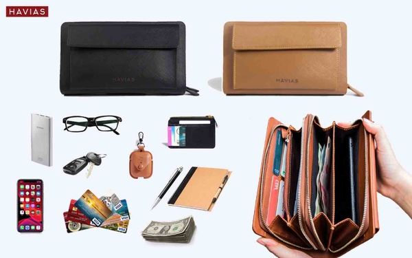 Clutch da thật 2 khóa kéo chắc chắn - Clutch HANDLE HAVIAS