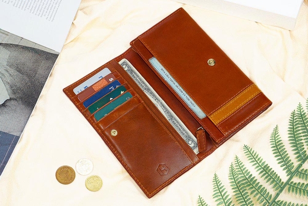 Couple Ví Heyday2 & Verzip2 Handcrafted Wallet ví cặp da thật may thủ công nam nữ màu Nâu Bò