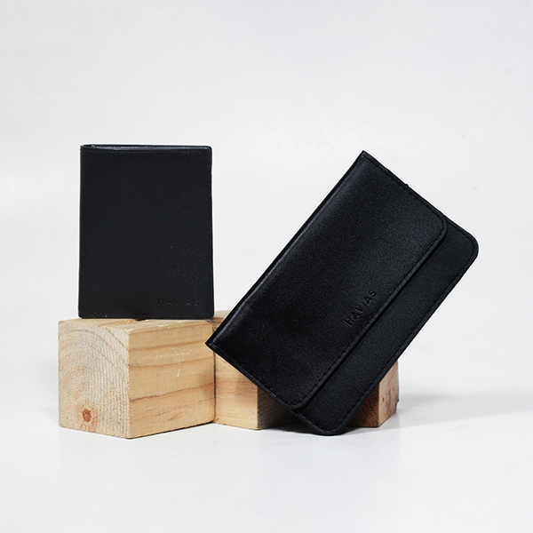 Bóp ví da thật nam nữ HAVIAS Couple Ví The Momo & Verzip Wallet Black