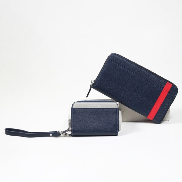 Bóp ví da thật nam nữ Couple Ví Mini Versa & The Viva Zipped Long Wallet Blue Navy