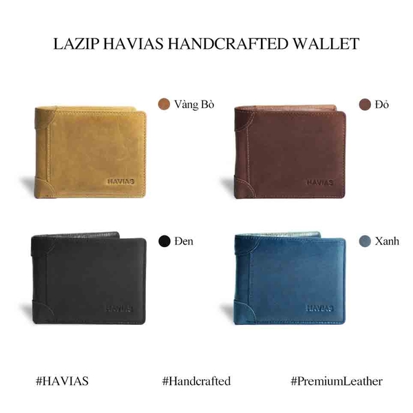 Ví da bò khoá kéo ngang LAZIP HAVIAS - Ví da bò nam size lớn