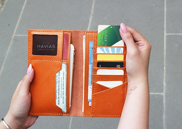 ví da cao cấp handmade venuta2 havias ví da màu vàng bò