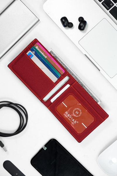 Bóp ví da thật nam nữ HAVIAS Ví vải Modern Fabric Wallet Đỏ