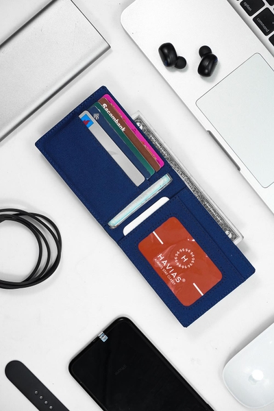 Bóp ví da thật nam nữ HAVIAS Ví vải Modern Fabric Wallet Xanh dương