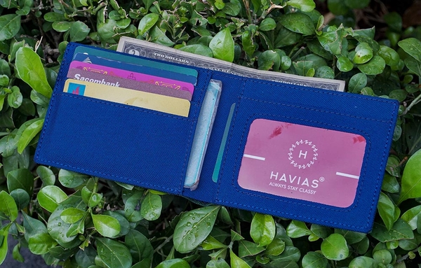 Bóp ví da thật nam nữ HAVIAS Ví vải Modern Fabric Wallet Xanh dương