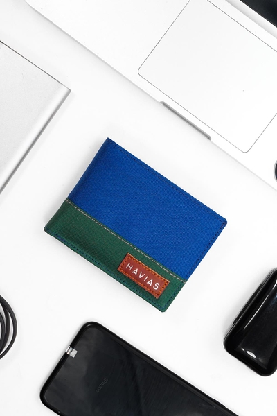 Bóp ví da thật nam nữ HAVIAS Ví vải Modern Fabric Wallet Xanh dương Xanh rêu