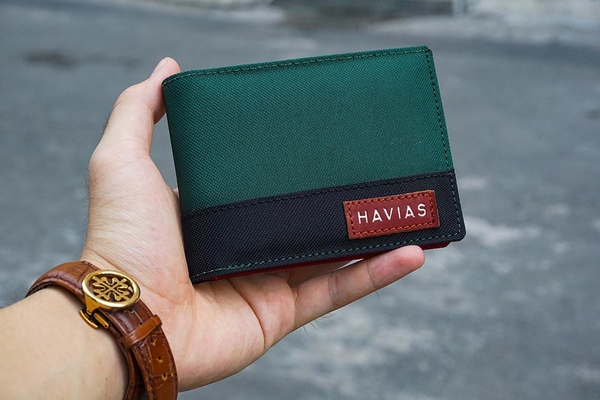 Bóp ví da thật nam nữ HAVIAS Ví vải Modern Fabric Wallet Xanh rêu Đen