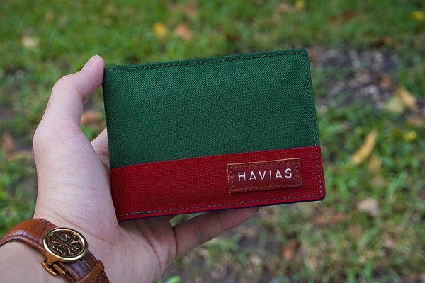 Bóp ví da thật nam nữ HAVIAS Ví vải Modern Fabric Wallet Xanh rêu Đỏ