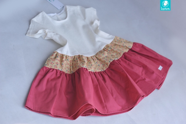 Váy thô ba đoạn tay ngắn hoa đỏ vintage 3VIN