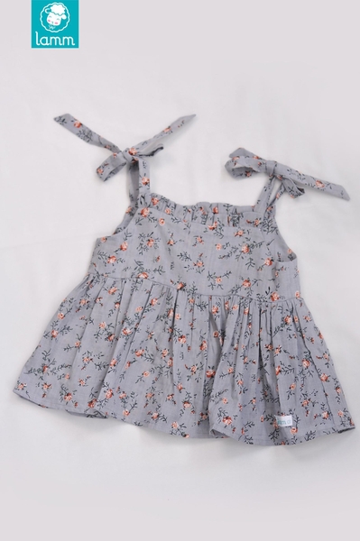 Áo thô xô hai dây nhún bèo xòe hoa ghi 2TOPG